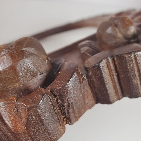 VTG Hand Carved Wooden Oval Frame Floral Boho Wall Art Frame Rustic Cottagecore - Picture 12 of 14